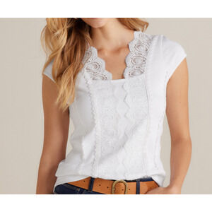 Soft Surroundings Womens XL White Breelyn Top Lace Cottage Feminine Shabby Chic